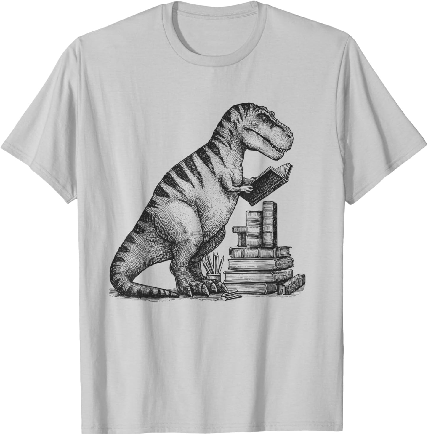 T-Rex Dinosaur Reading Book Reader Reading Lover Bookworm T-Shirt - T-Shirt | Ash