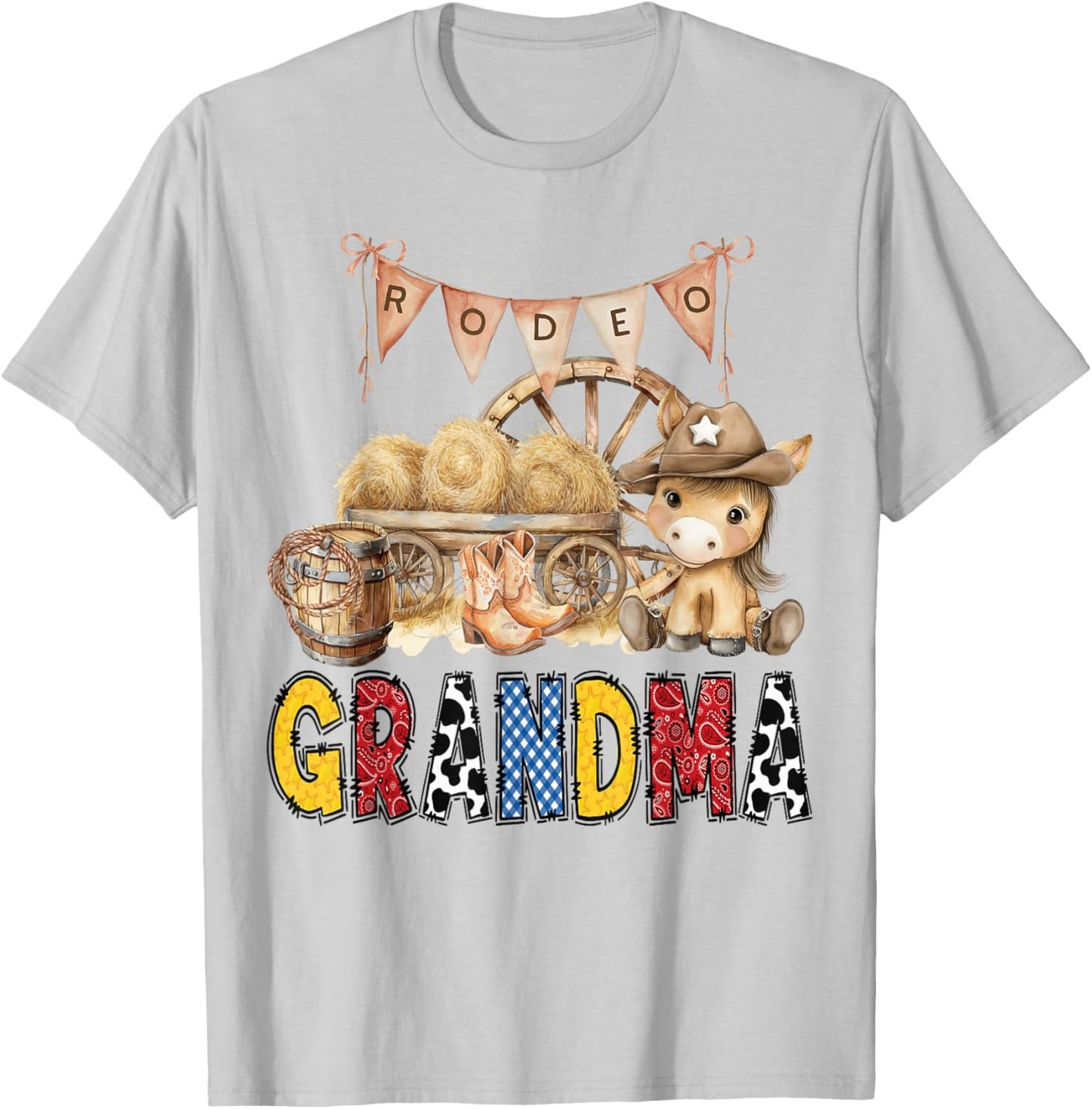 Rodeo Grandma Western Cowboy Birthday Matching Family T-Shirt - T-Shirt | Ash