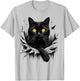 Black Cat Torn Cloth - Black Cat Yellow Eyes T-Shirt - T-Shirt | Ash