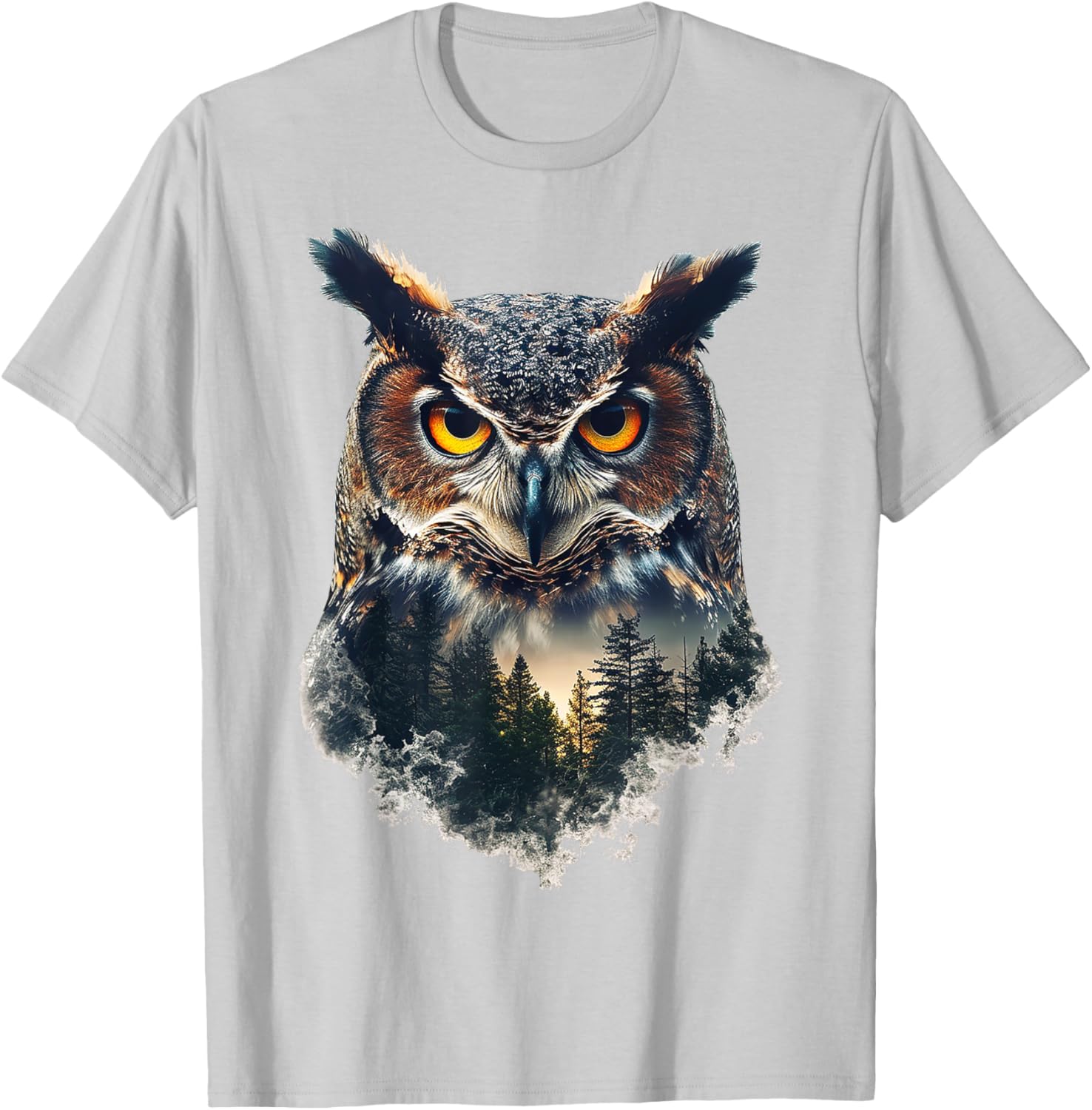 Owl Nature Tree Painting Graphic Animal Art Bird Owl T-Shirt - T-Shirt | Ash