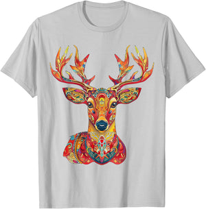 Reindeer Motif Artwork Reindeer T-Shirt - T-Shirt | Ash