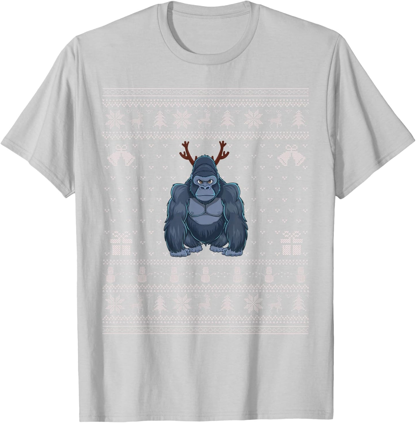 Ugly Xmas Sweater Style Gorilla Reindeer Christmas T-Shirt - T-Shirt | Ash