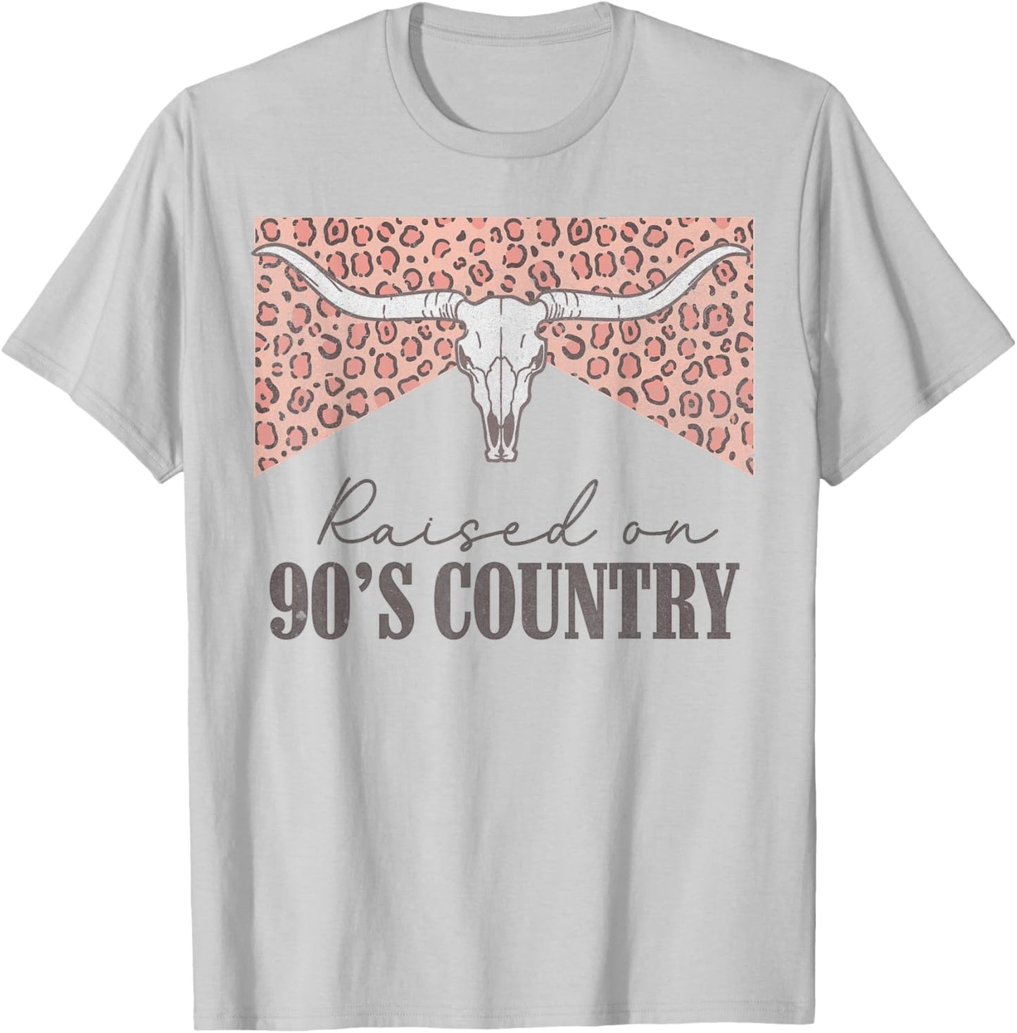 Raised On 90's Country Music Retro Leopard Western Cowgirls T-Shirt - T-Shirt | Ash