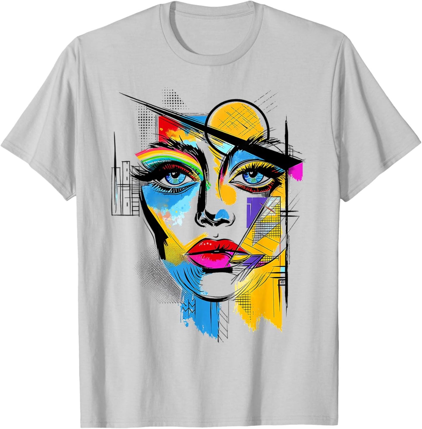 Women Geometric Art Polygon Abstract Human Graphic Women T-Shirt - T-Shirt | Ash