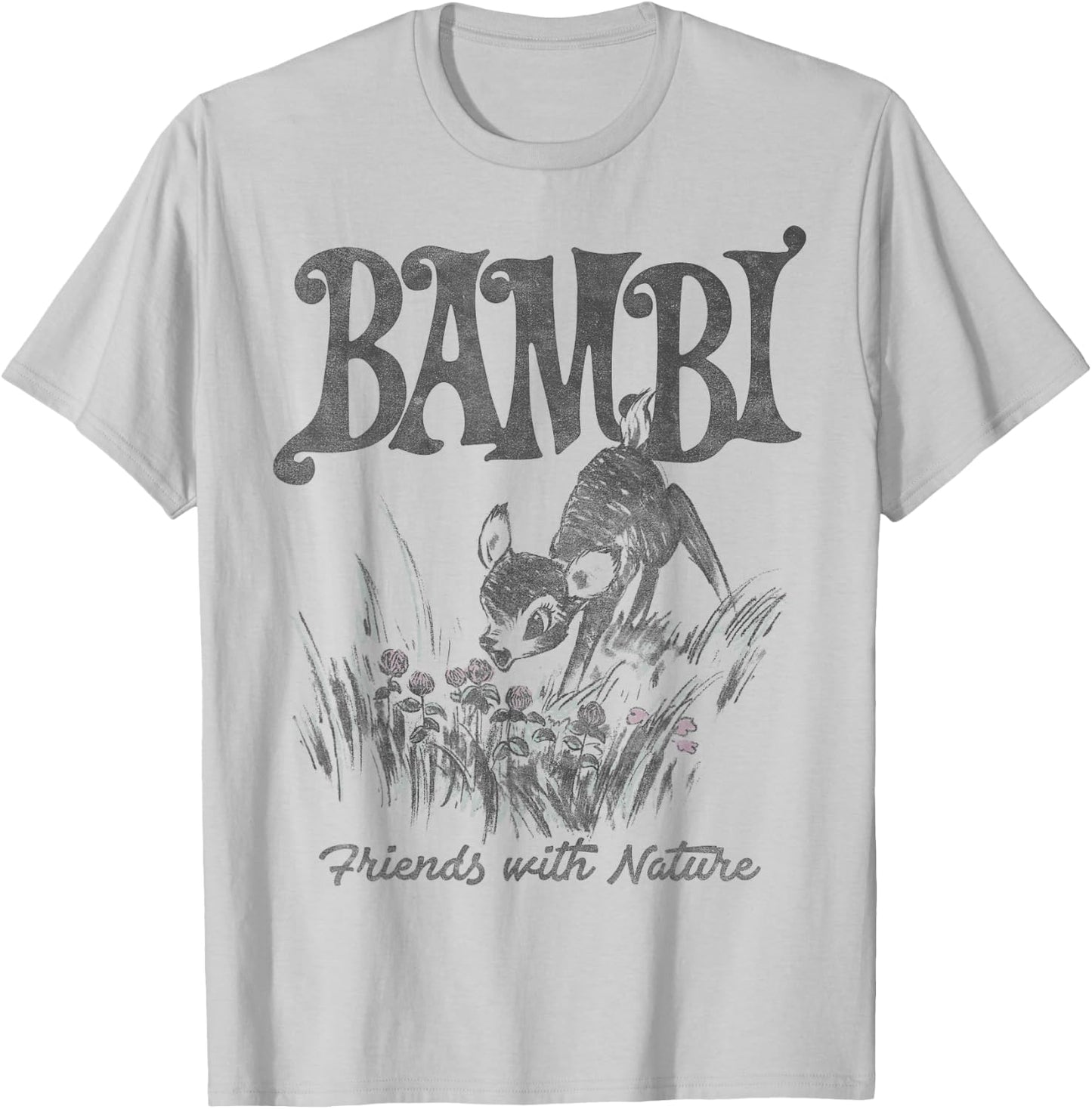 Disney Bambi Friends with Nature Pencil Sketch T-Shirt - T-Shirt | Ash