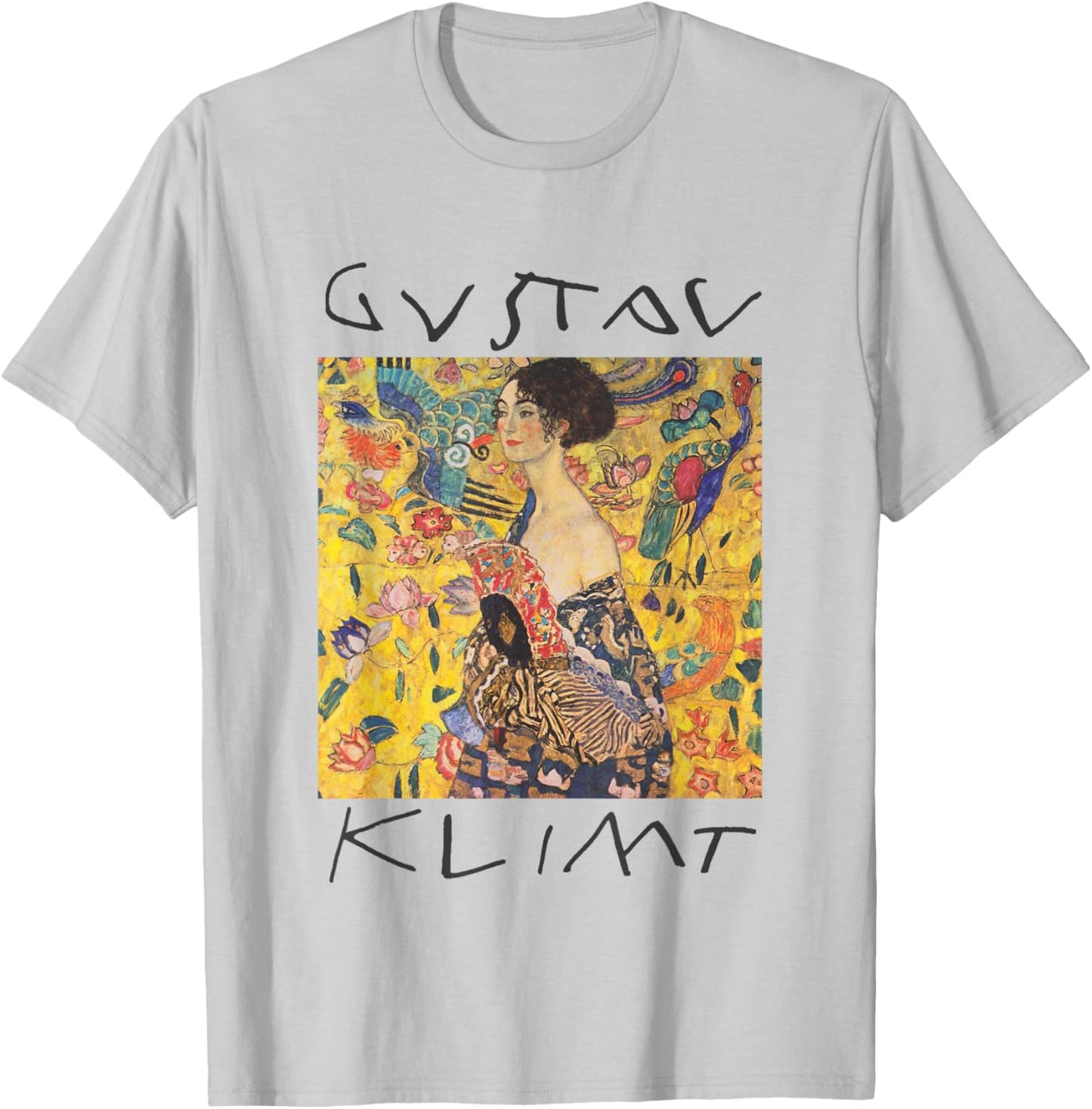 Gustav Klimt Lady With A Fan Vintage Painting T-Shirt - T-Shirt | Ash
