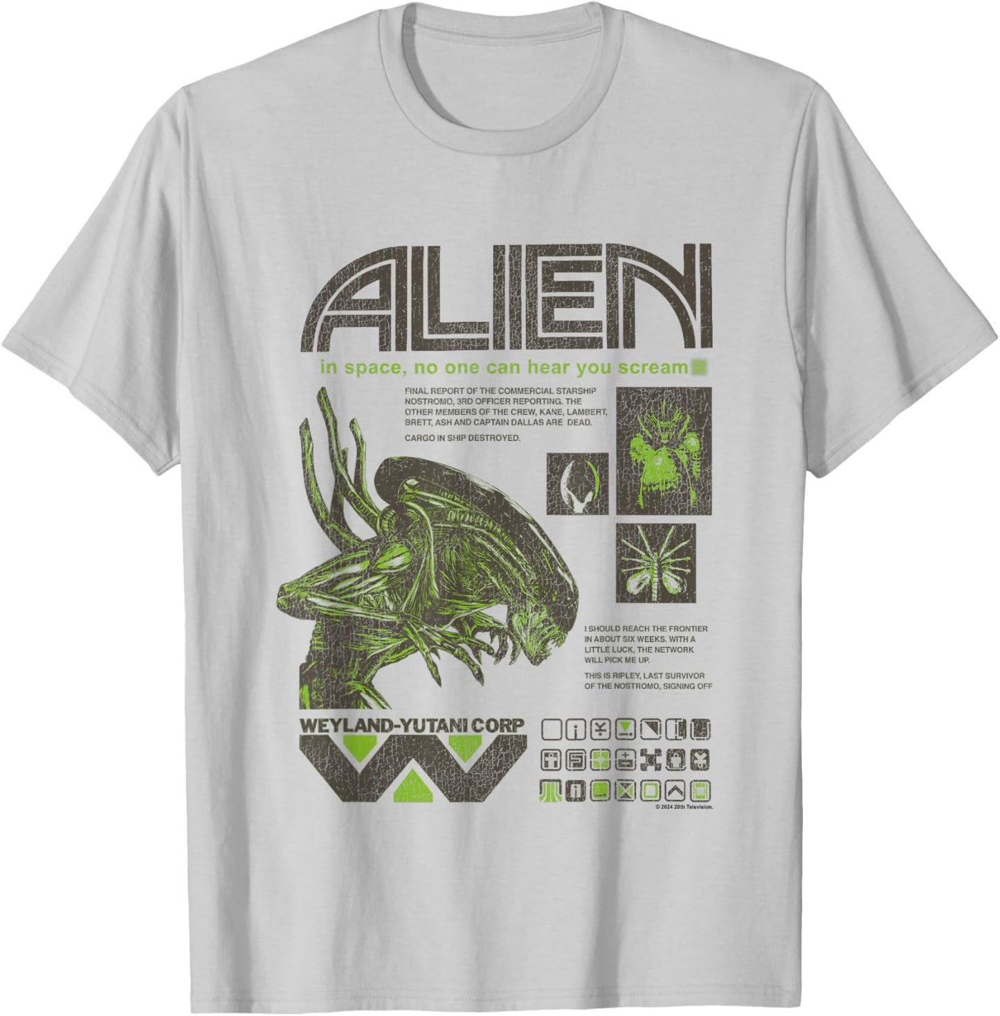 Aliens Iconic Quotes Collage Distressed Big Chest Text Logo T-Shirt - T-Shirt | Ash