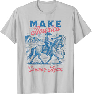 Make America Western Cowboy Again Retro 4th Of July T-Shirt - T-Shirt | Ash