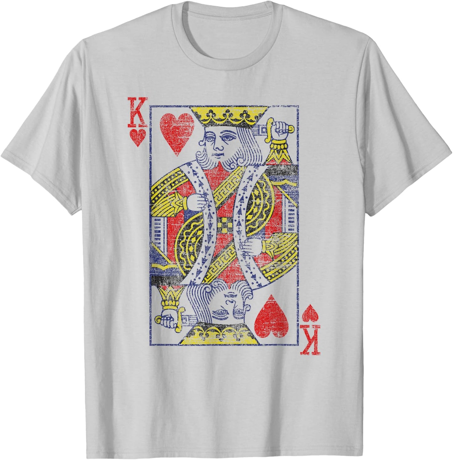 King of Hearts Playing Card Costume Poker Distressed T-Shirt - T-Shirt | Ash