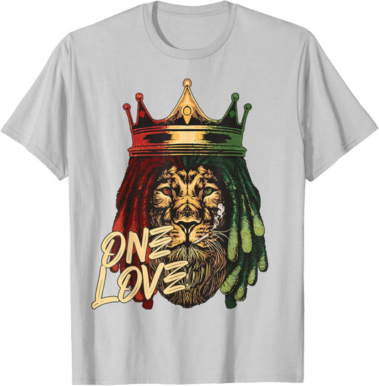 One Love Rasta Lion Jamaican Pride Reggae African T-Shirt - T-Shirt | Ash