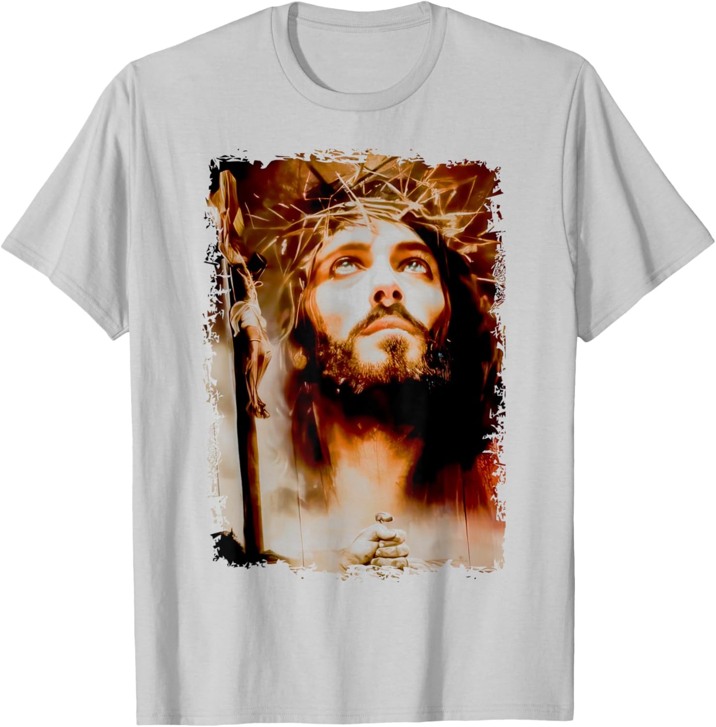 MexiColor Face of Jesus Christ Crown of Thorns Catholic Faith , Small, White T-Shirt - T-Shirt | Ash