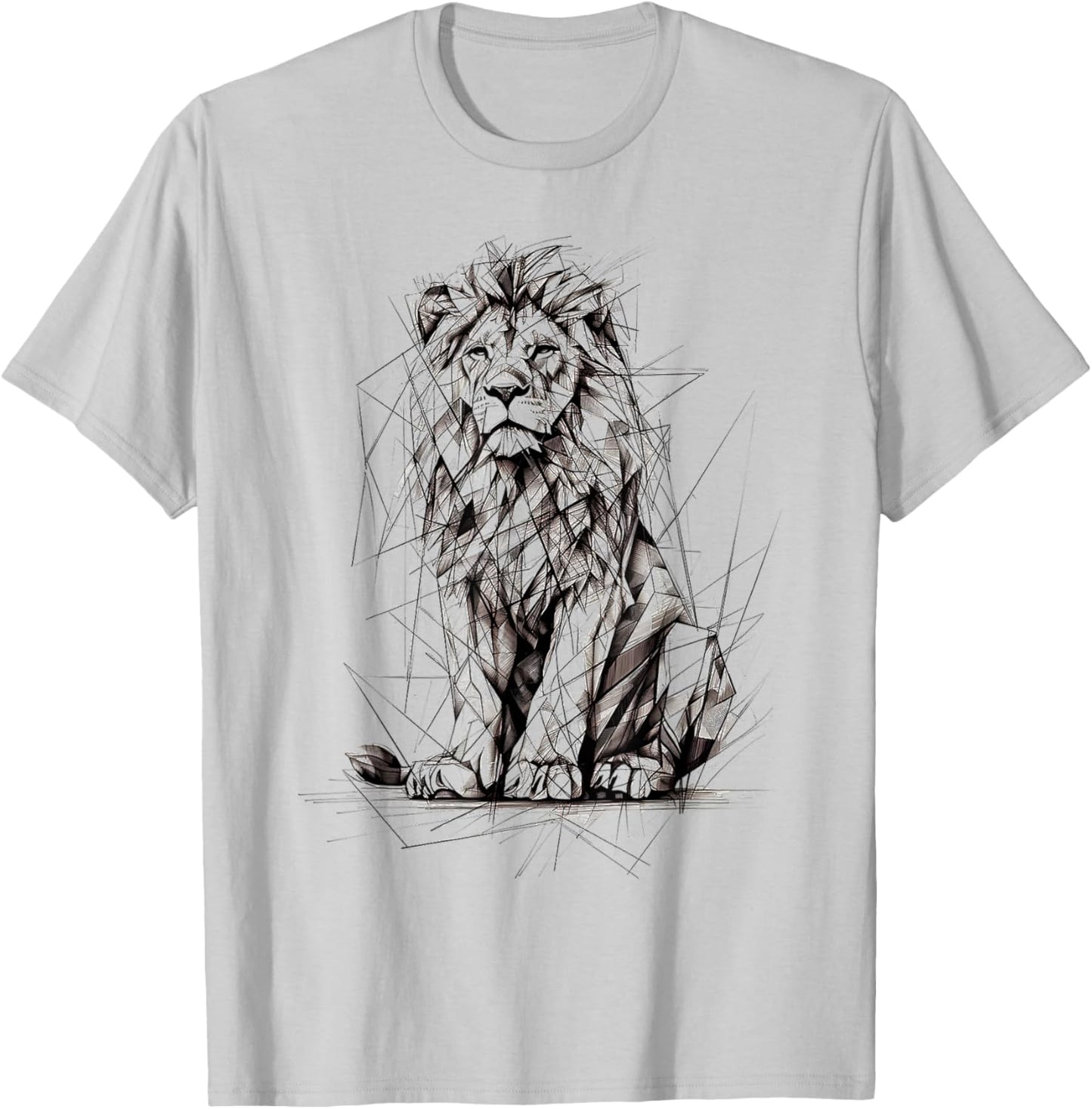 Lion Drawing Animal Polygons Motif Art Lion T-Shirt - T-Shirt | Ash