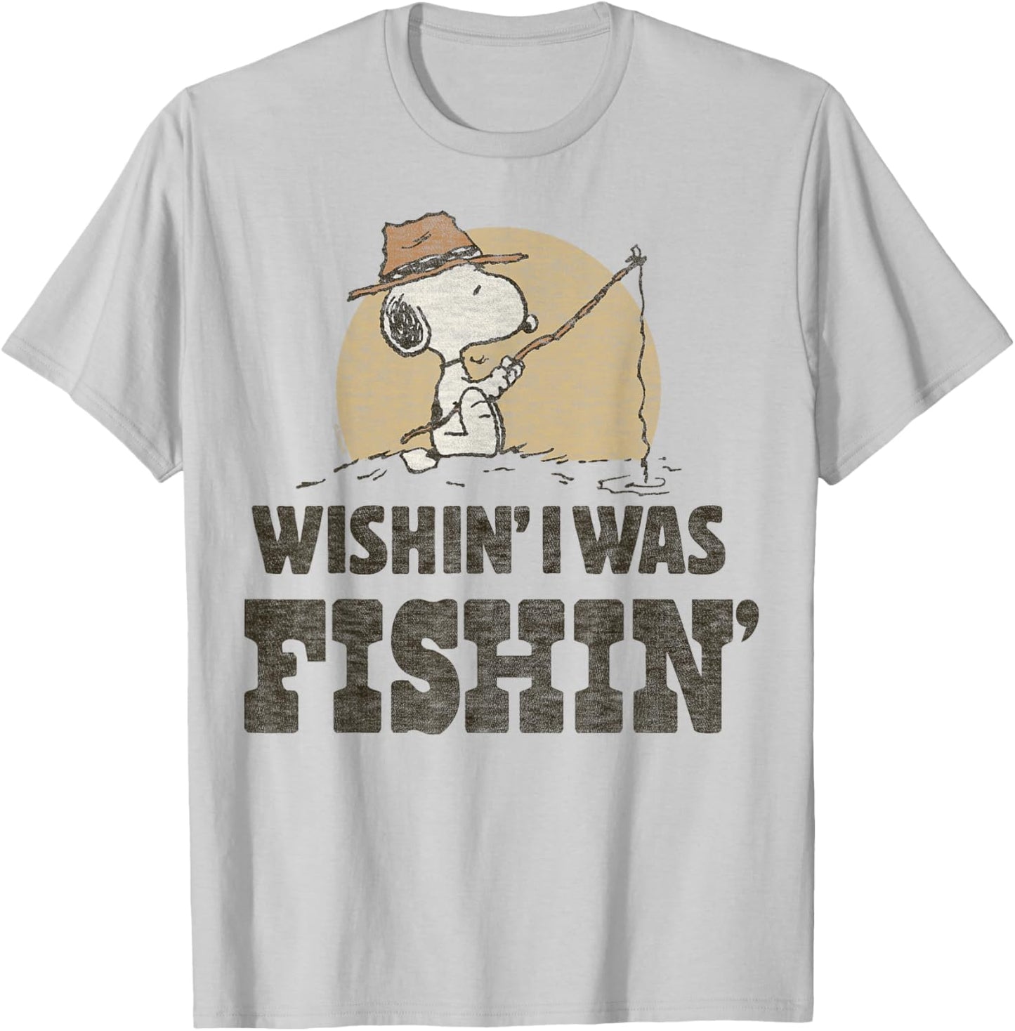 Peanuts Snoopy Wishin' I Was Fishin' T-Shirt - T-Shirt | Ash