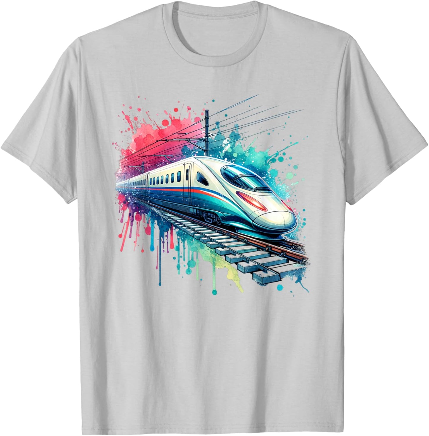 Watercolor Bullet Passenger Train T-Shirt - T-Shirt | Ash