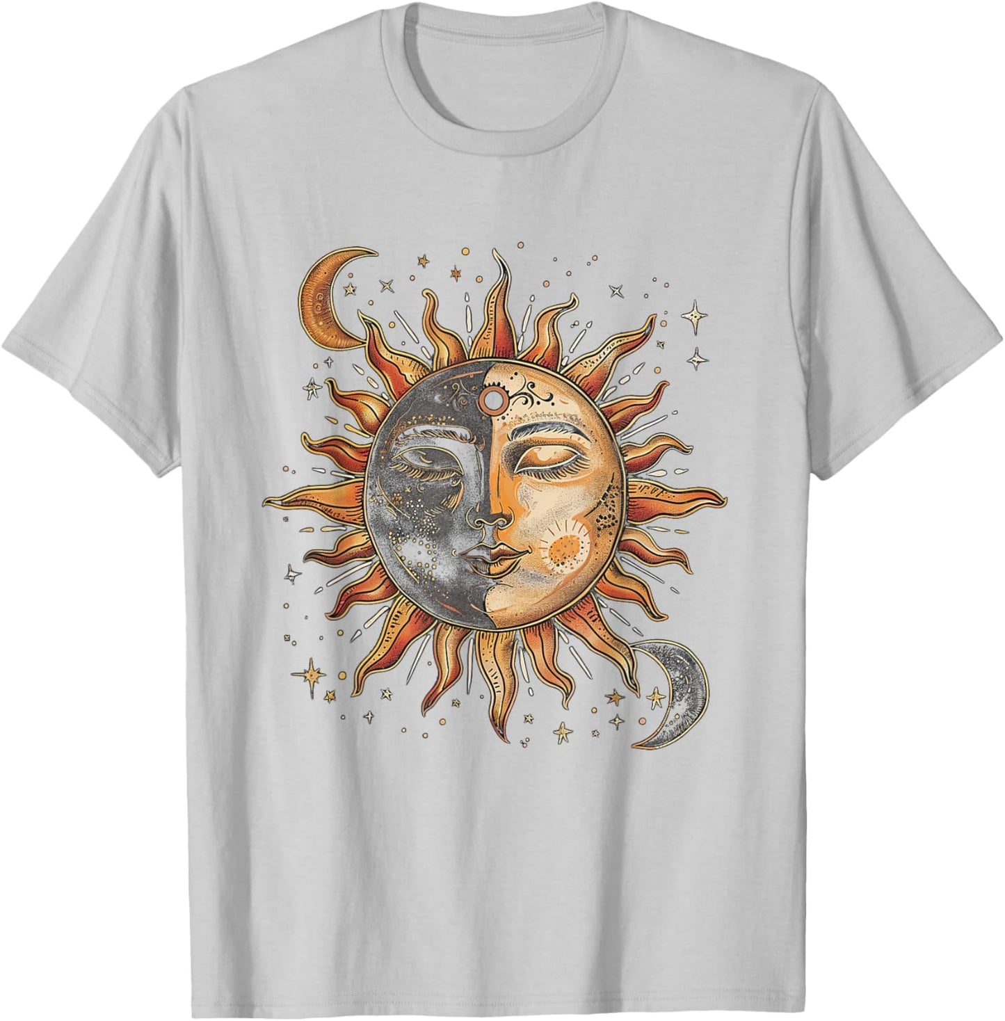 Mystic Sun and Moon Woman Mystical Flowers Aesthetic T-Shirt - T-Shirt | Ash