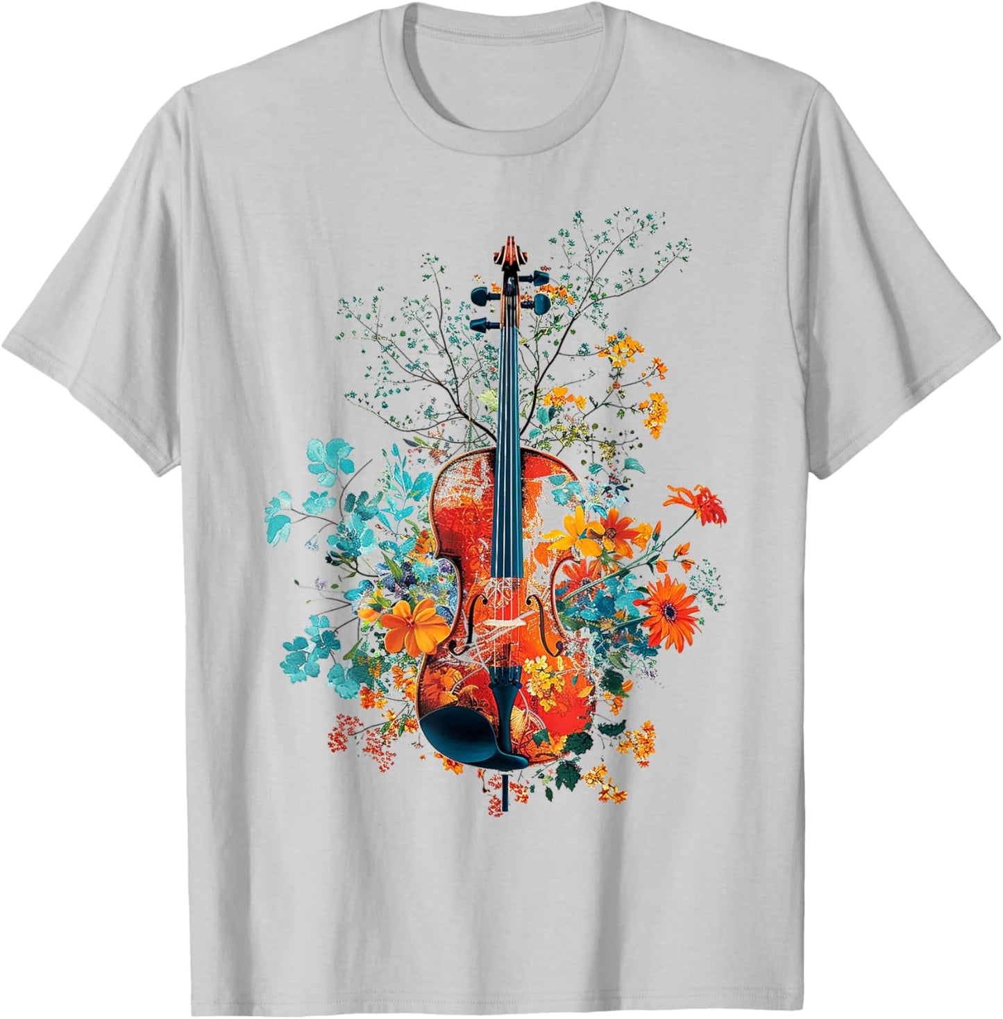 Violin Music Flowers Nature Graphic Violin T-Shirt - T-Shirt | Ash