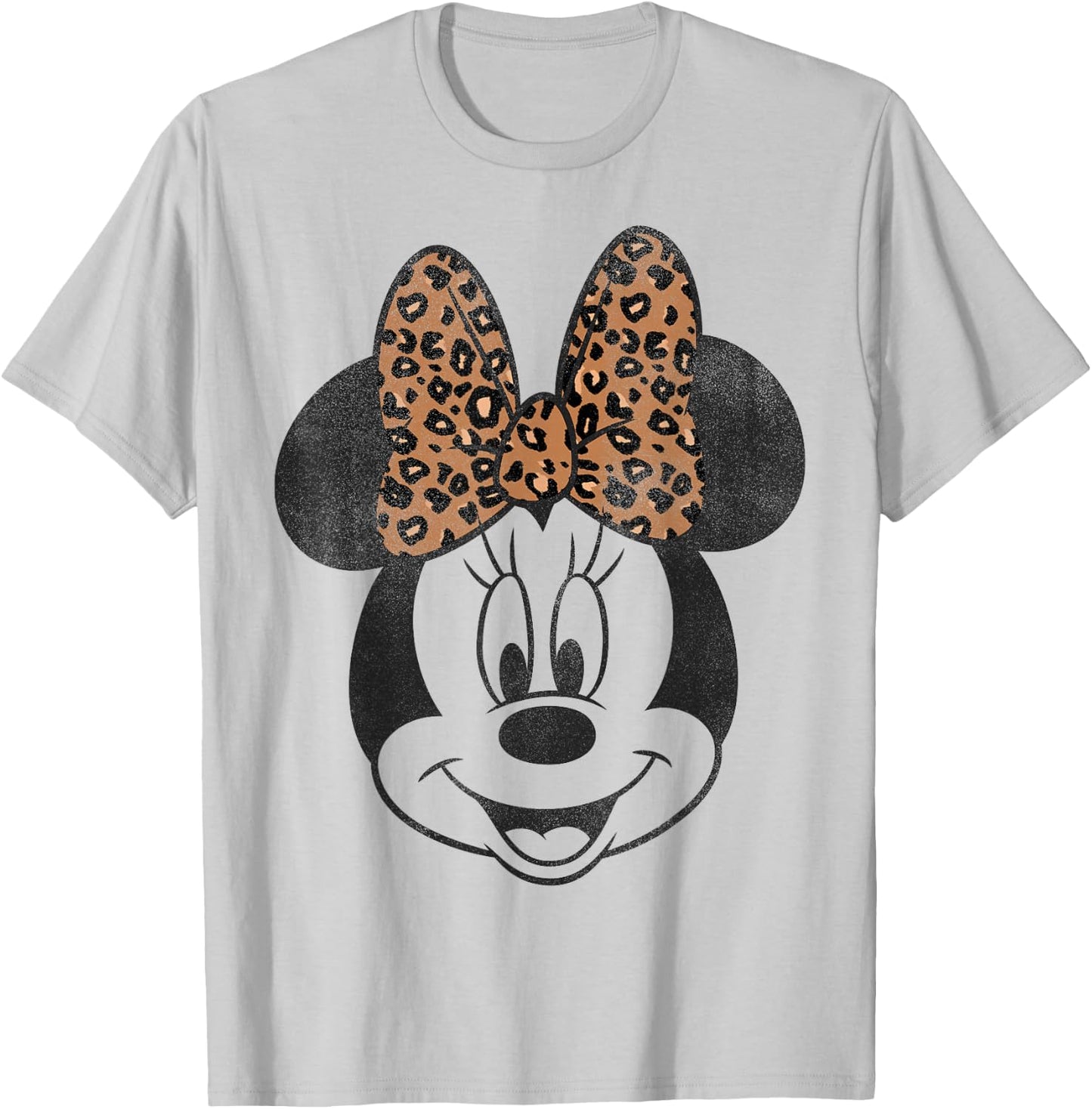 Disney Minnie Mouse Vintage Leopard Print Bow Portrait Short Sleeve T-Shirt - T-Shirt | Ash