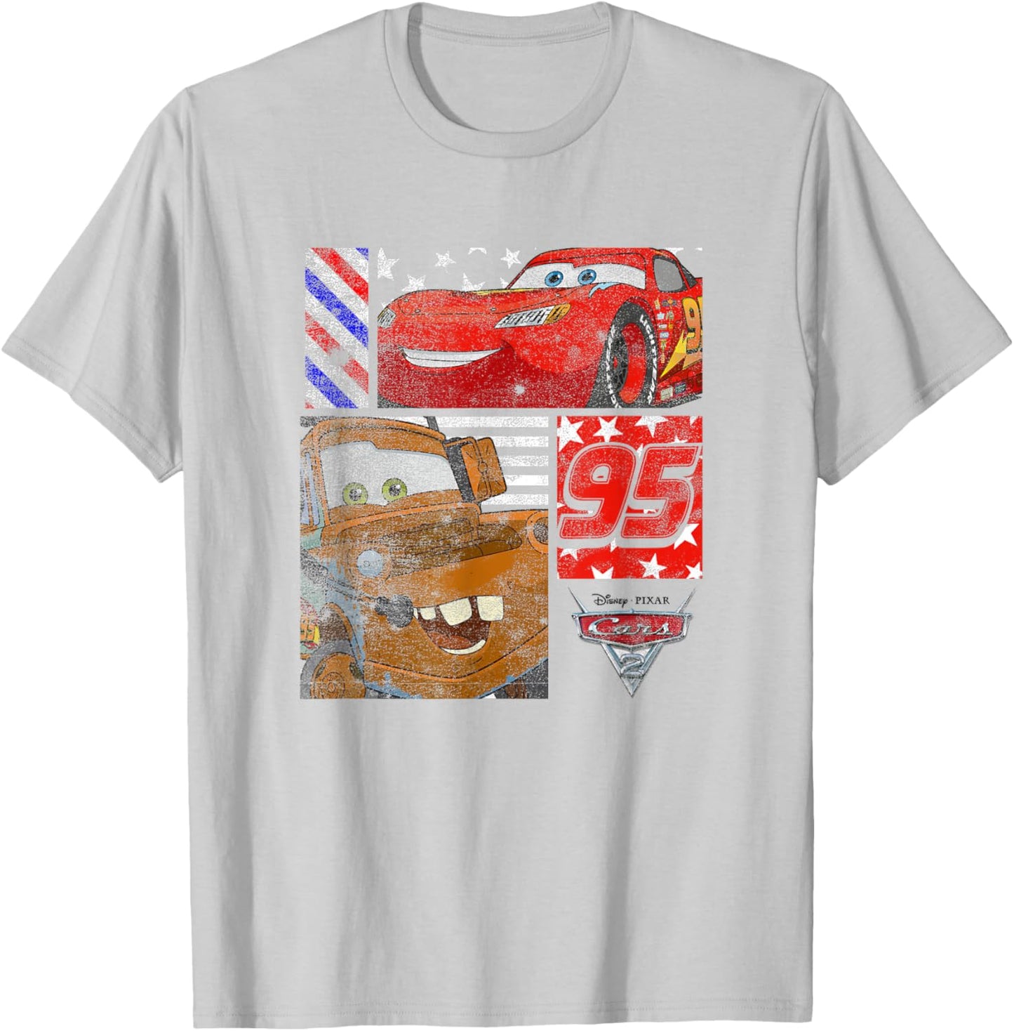 Disney Pixar Cars 2 Lightning & Mater Distressed Panels T-Shirt - T-Shirt | Ash