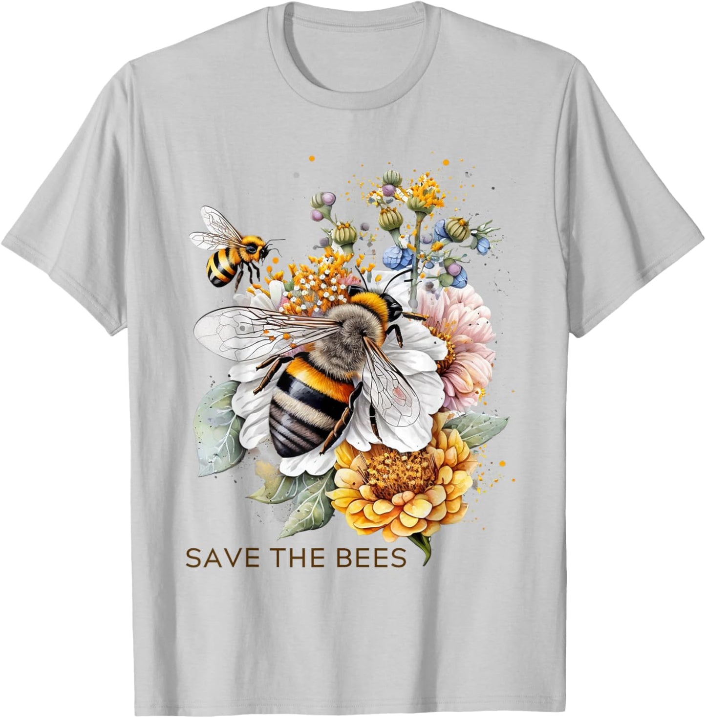 Save The Bees on Flowers Pollinators Love Bees T-Shirt - T-Shirt | Ash