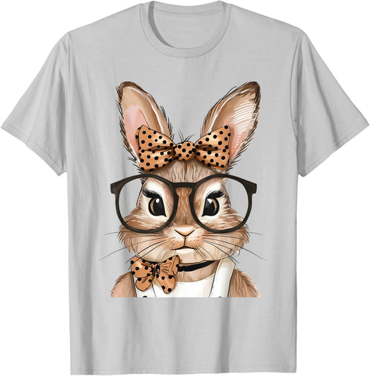 Cute Bunny With Glasses Rabbit Easter Day Women Girls Kids T-Shirt - T-Shirt | Ash