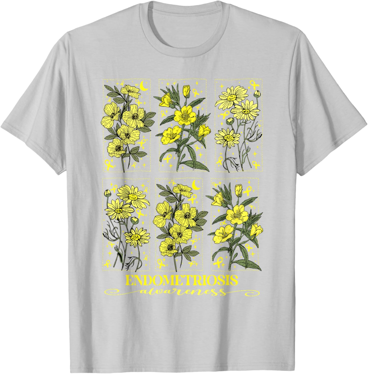 Endometriosis Awareness Yellow Flower Ribbon T-Shirt - T-Shirt | Ash