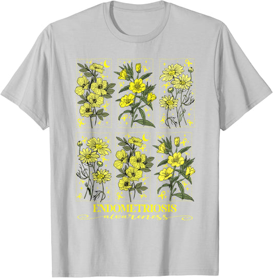 Endometriosis Awareness Yellow Flower Ribbon T-Shirt - T-Shirt | Ash