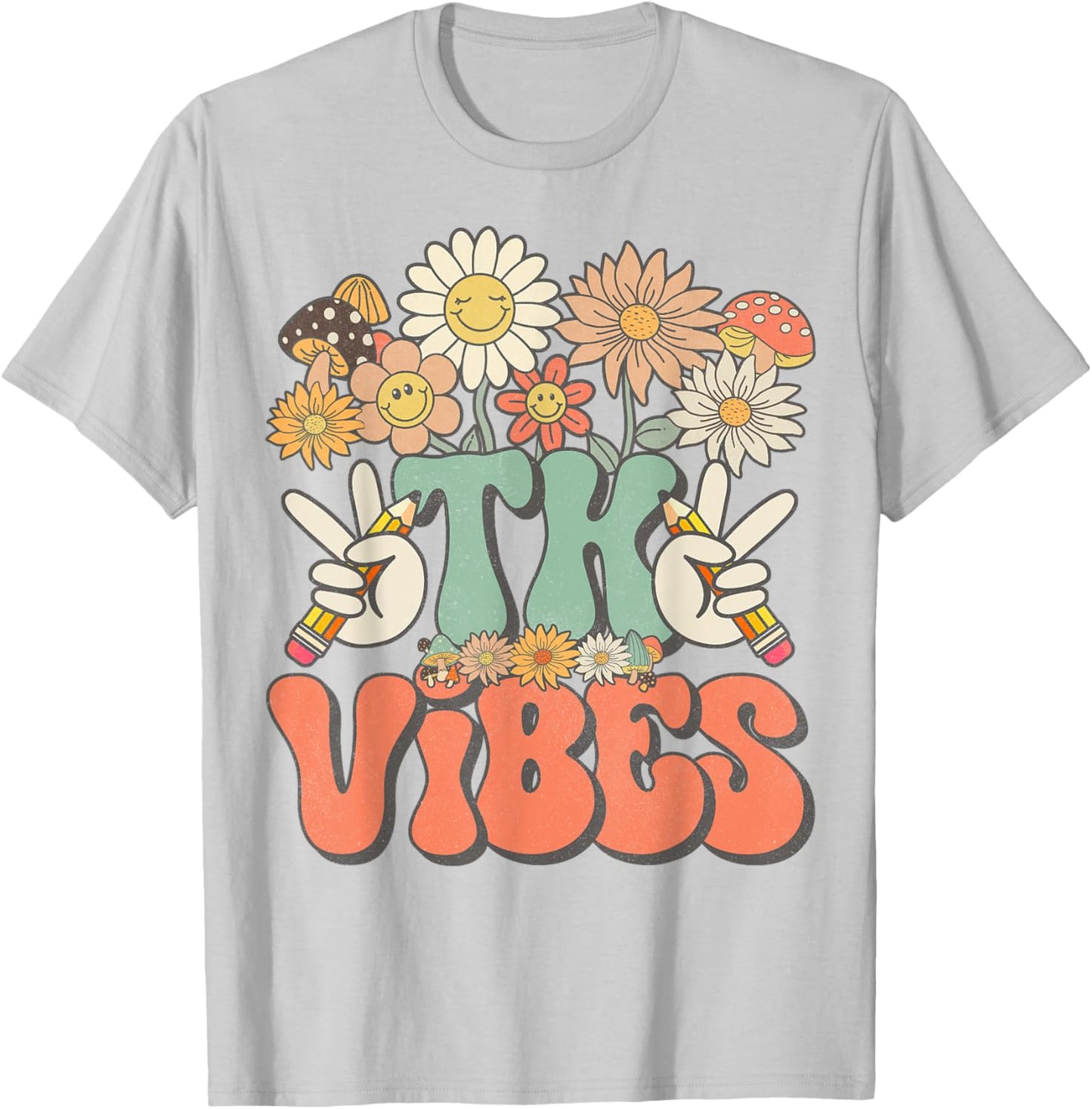 Retro Groovy Hippie Wildflower Daisy TK Teachers Girls Kids T-Shirt - T-Shirt | Ash