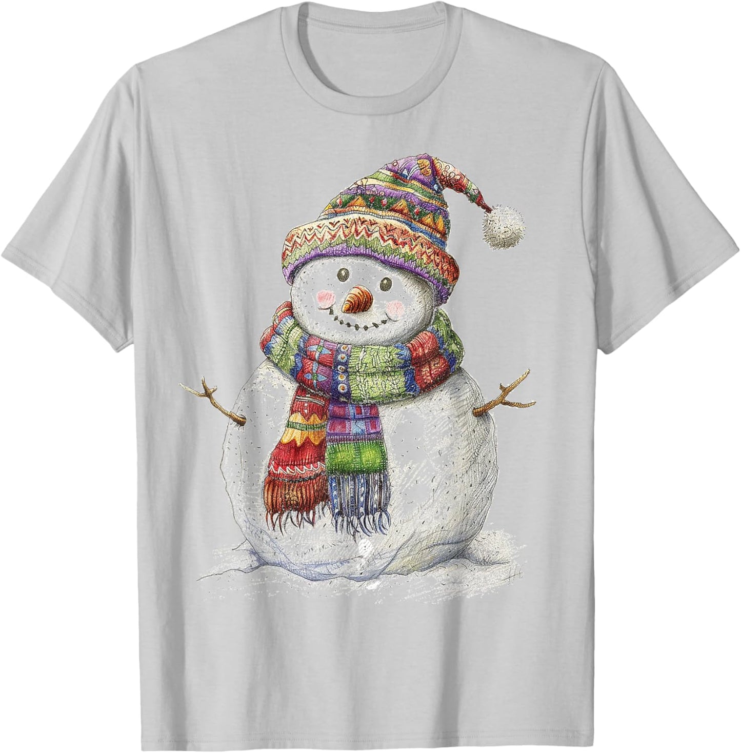 Snowman Christmas Graphic X-Mas Illustration Family Snowman T-Shirt - T-Shirt | Ash