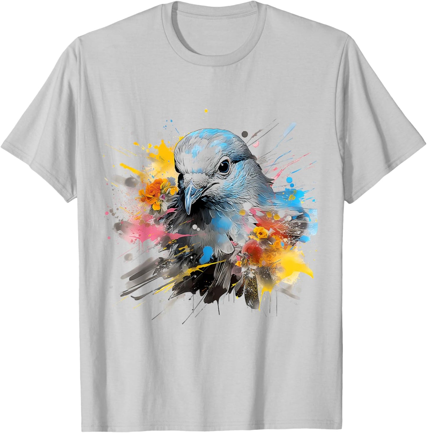 Dove Abstract Painting Art Drawing Flowers Graphic Bird T-Shirt - T-Shirt | Ash