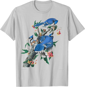 Vintage BlueJays Birdwatcher Bird Illustration Design T-Shirt - T-Shirt | Ash