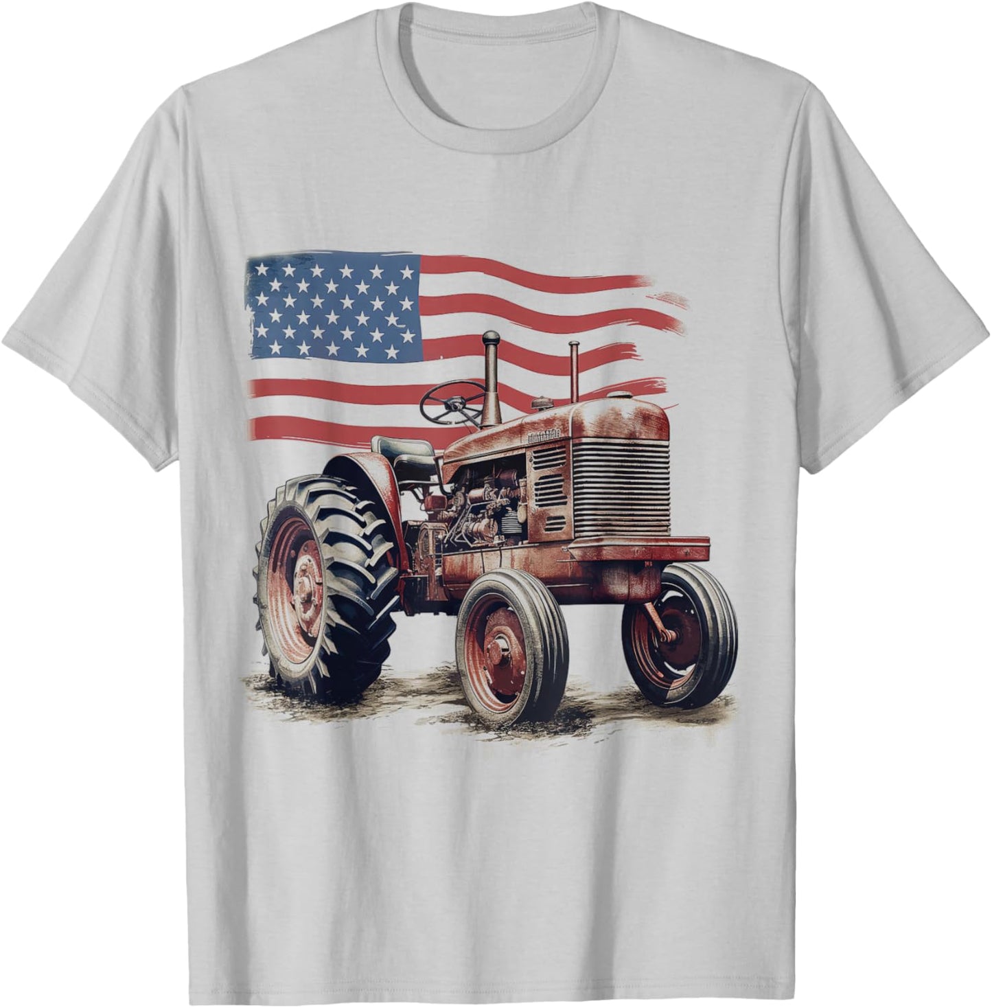 Patriotic Tractor American Flag Tractor Farmer Farm Men Boys T-Shirt - T-Shirt | Ash