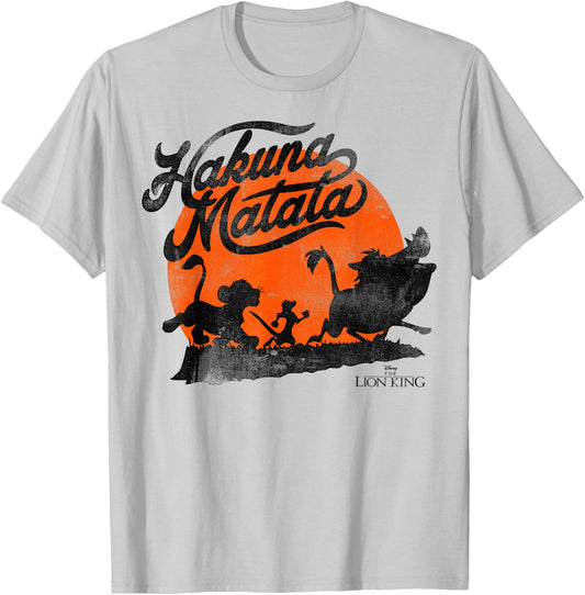 Disney Lion King Hakuna Matata Trio Orange Sunset Silhouette T-Shirt - T-Shirt | Ash