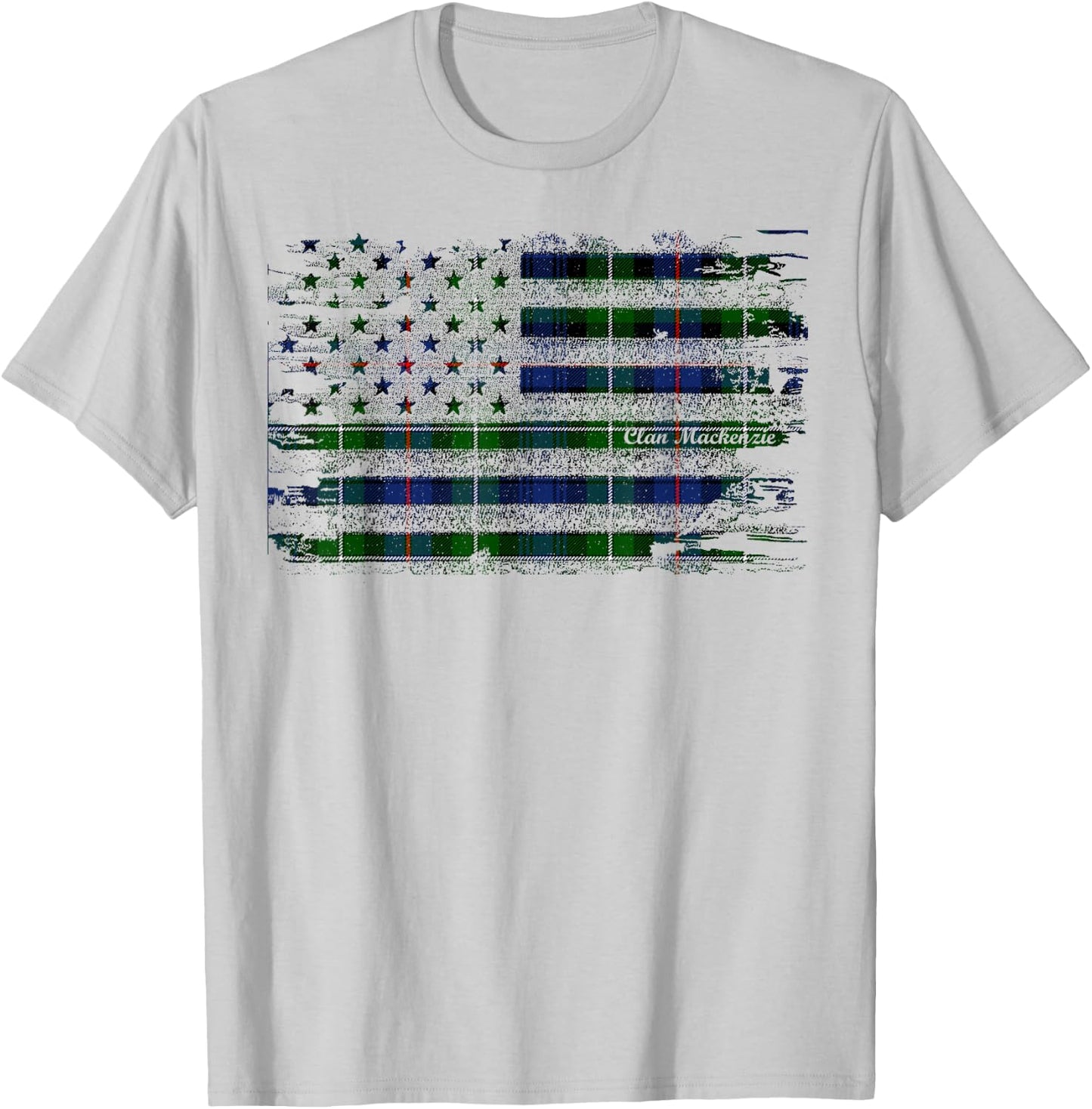 Clan Mackenzie American Flag Scottish Tartan Shirt T-Shirt - T-Shirt | Ash