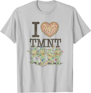 Teenage Mutant Ninja Turtles I Love TMMT Pizza Team Portrait T-Shirt - T-Shirt | Ash