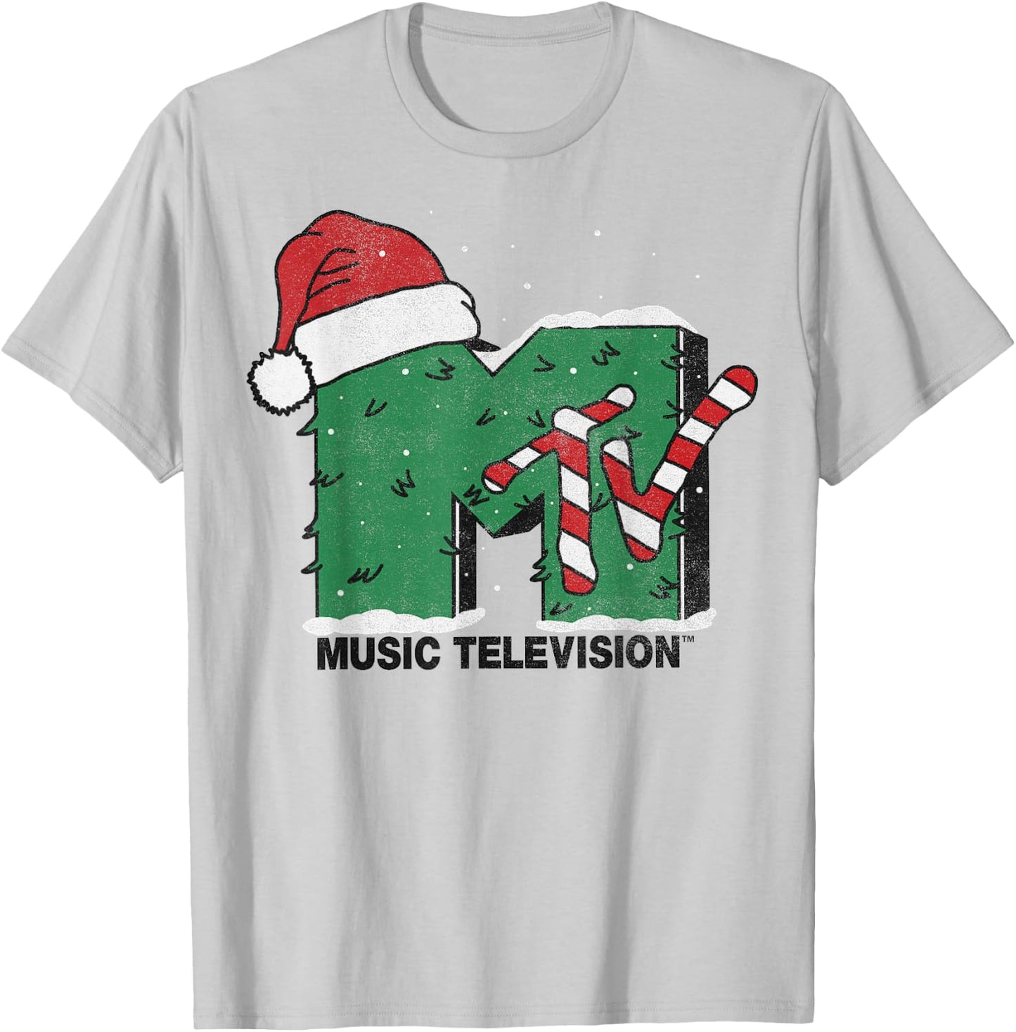 MTV Logo Christmas Tree Santa Hat Colors Graphic T-Shirt - T-Shirt | Ash