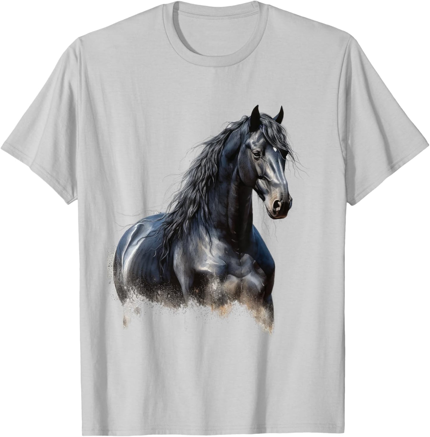Horse paint Equestrian Friesian Horse Beautiful Watercolor T-Shirt - T-Shirt | Ash