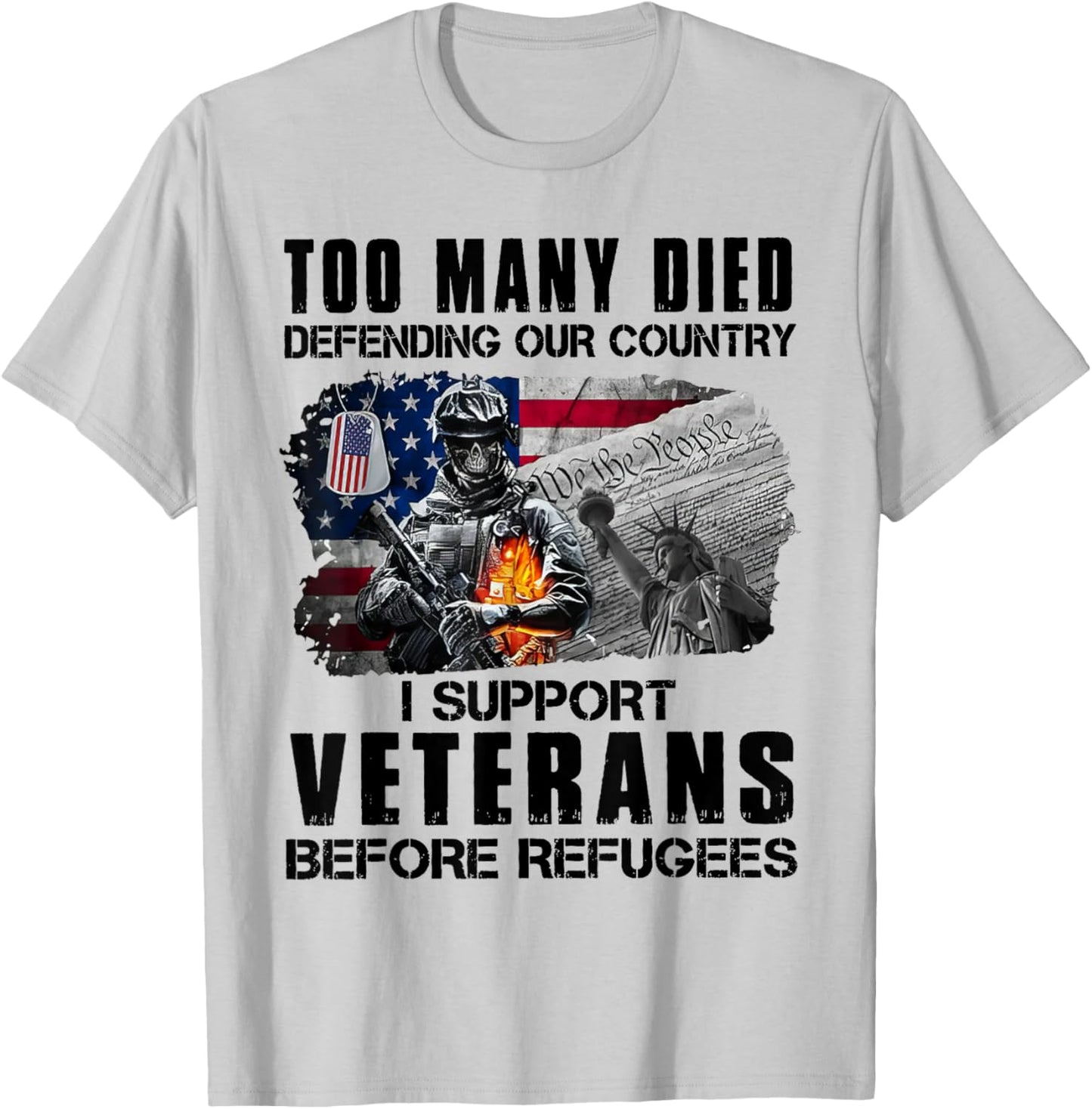 Too Many Died Defending Our Country I Support Veterans T-Shirt - T-Shirt | Ash