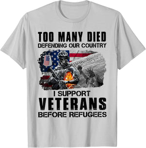 Too Many Died Defending Our Country I Support Veterans T-Shirt - T-Shirt | Ash