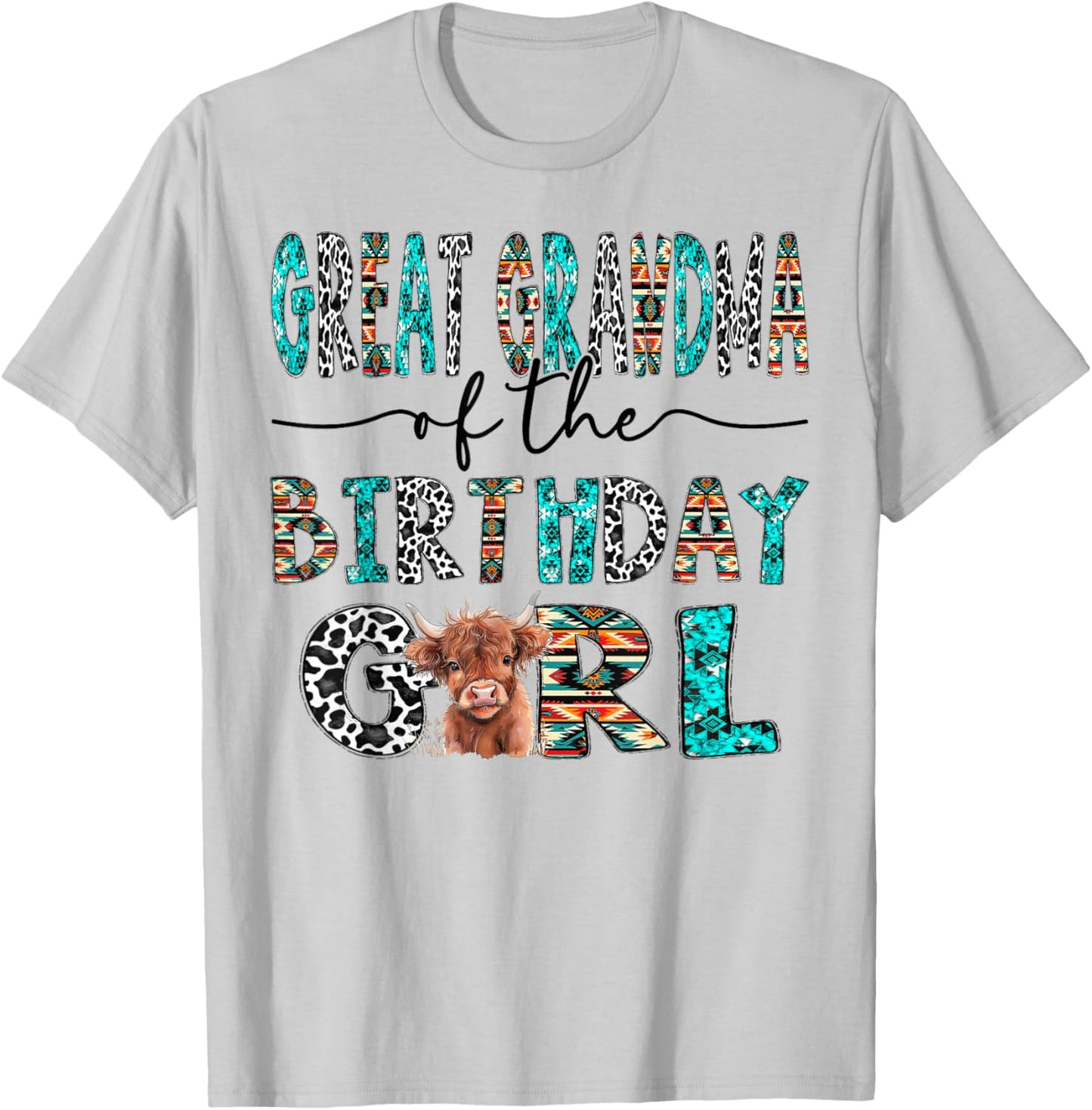 Great Grandma Of The Birthday Girl Highland Cow 1St Birthday T-Shirt - T-Shirt | Ash