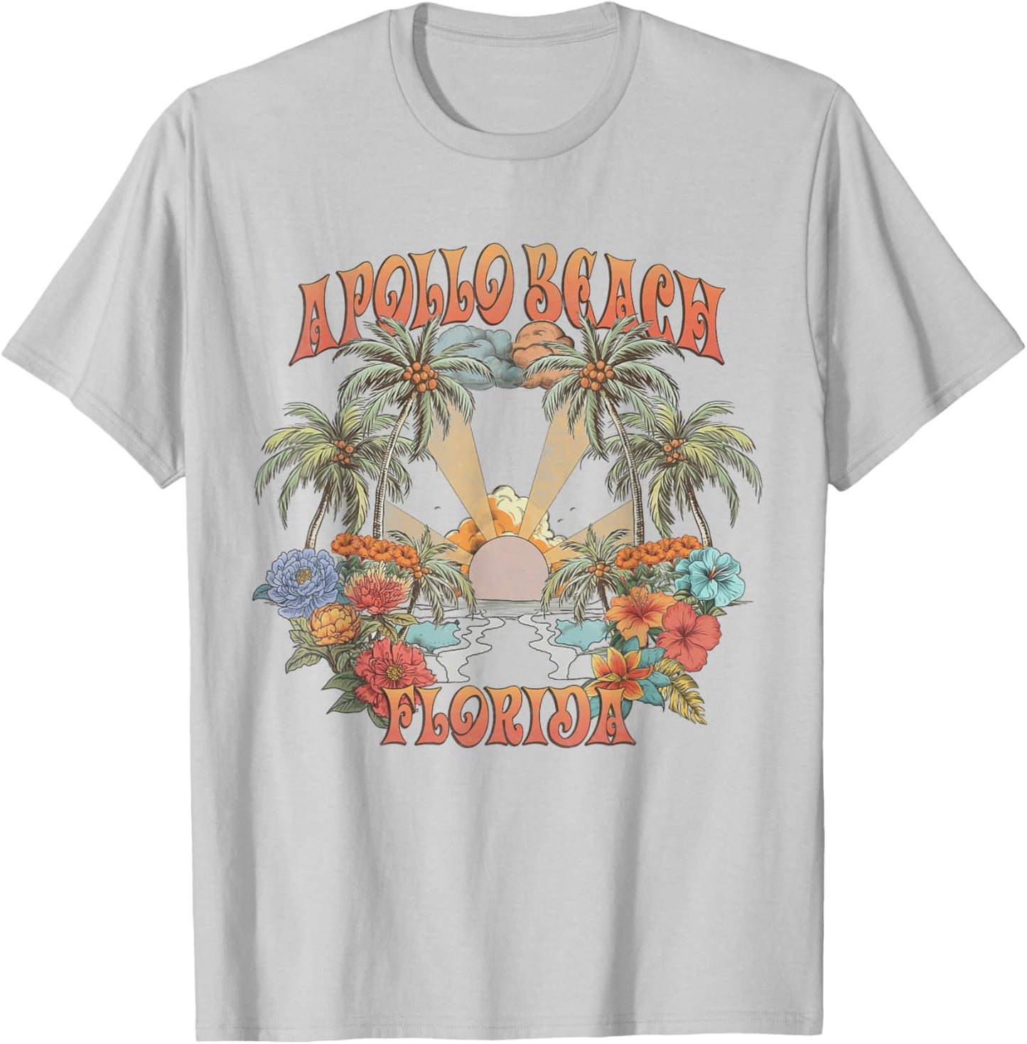 Vintage Apollo Beach Florida Tropical Sunset Groovy T-Shirt - T-Shirt | Ash