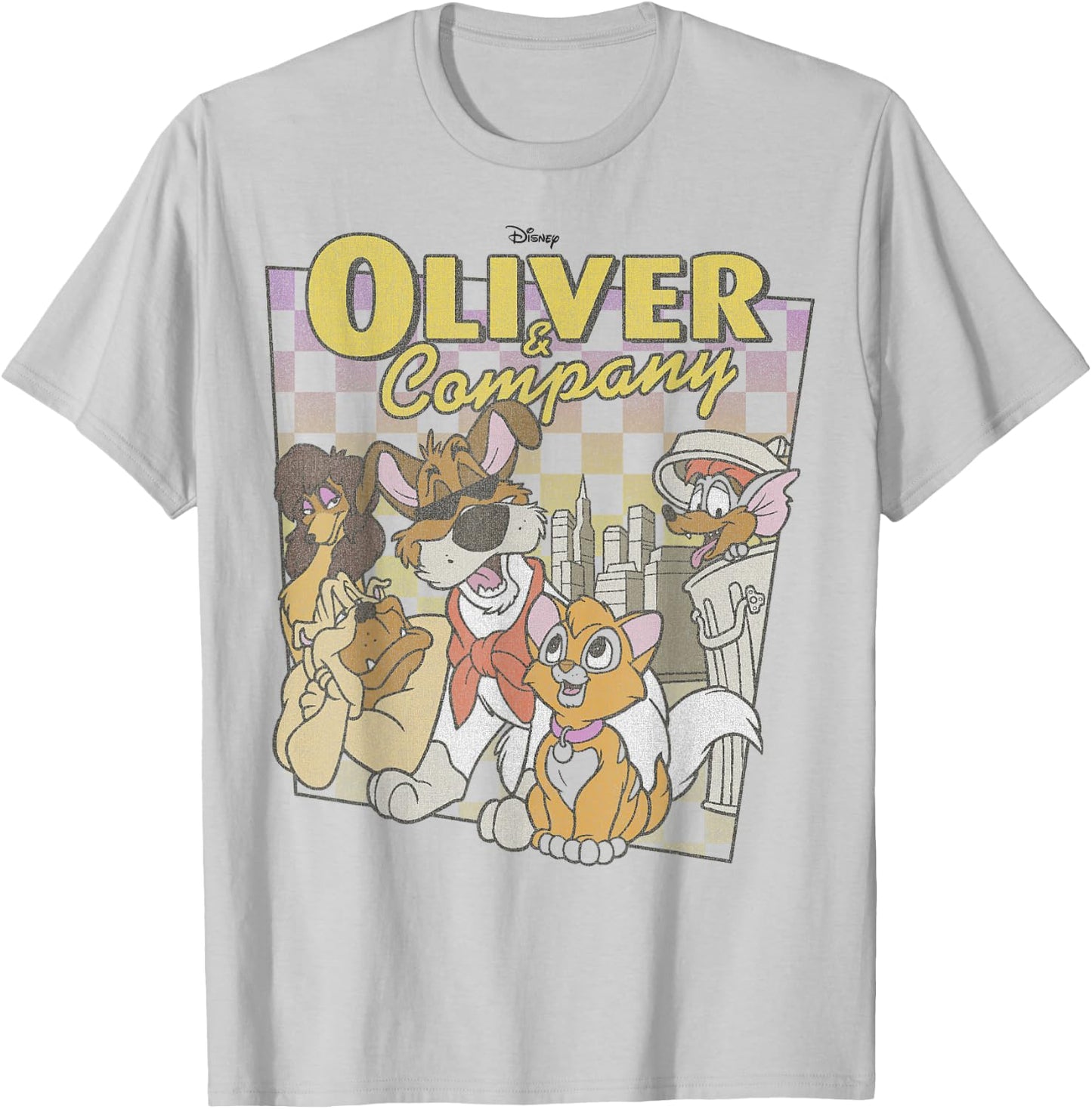Disney Oliver & Company Checkerboard Poster T-Shirt - T-Shirt | Ash