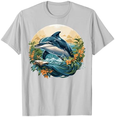 Dolphin Reading Book T-Shirt - T-Shirt | Ash
