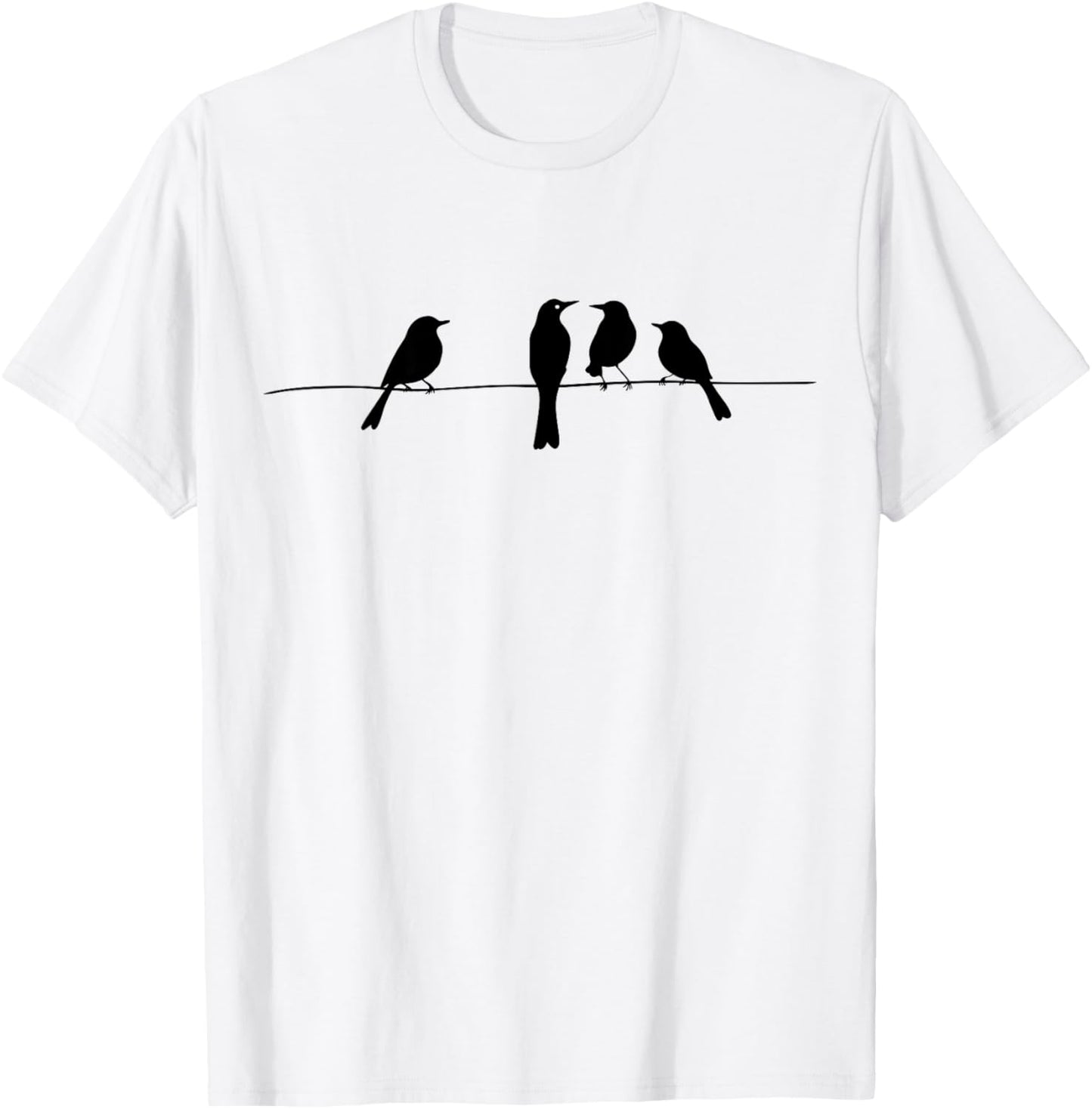 Minimalistic Birds On A Wire Outfit Bird and Animal Lovers T-Shirt - T-Shirt | White