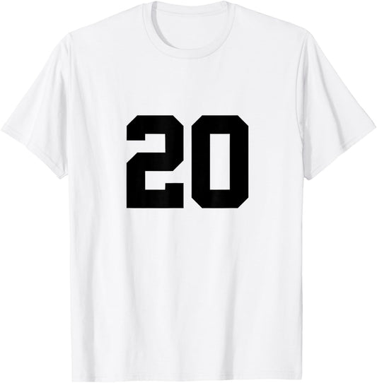 Number 20 (on Front & Back) Sports Team Jersey Number T-Shirt - T-Shirt | White