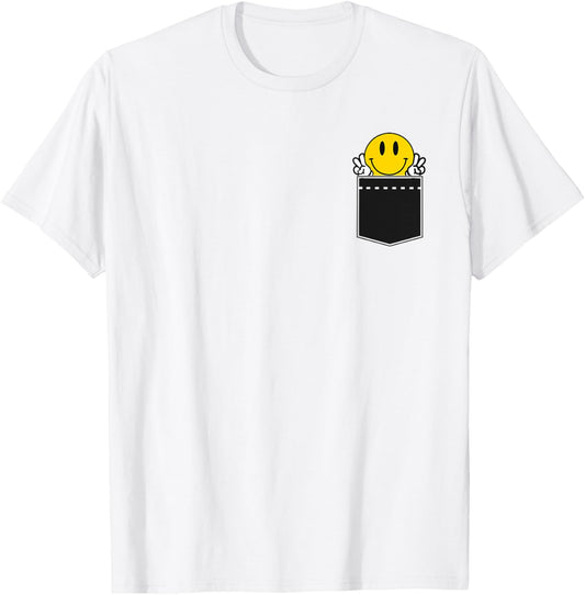 Yellow Smile Face Cute Checkered Peace Smiling Happy Face T-Shirt - T-Shirt | White