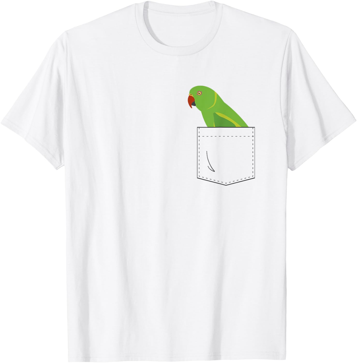 Indian Ringneck Parakeet Parrot Fake Pocket T-Shirt - T-Shirt | White
