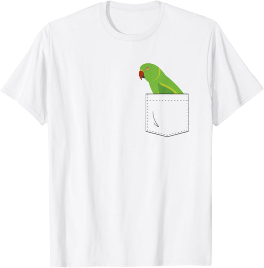 Indian Ringneck Parakeet Parrot Fake Pocket T-Shirt - T-Shirt | White