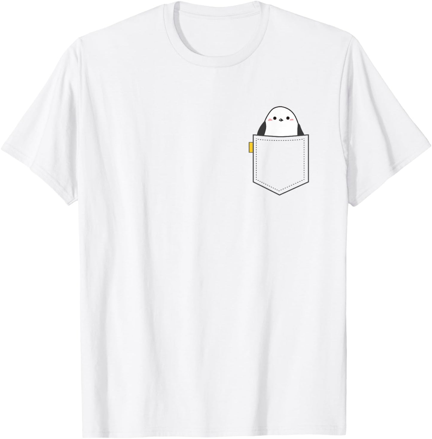 Shimaenaga Bird Wild Bird Hokkaido Snow Fairy Illustration One Point Pocket Design Cute T-Shirt - T-Shirt | White