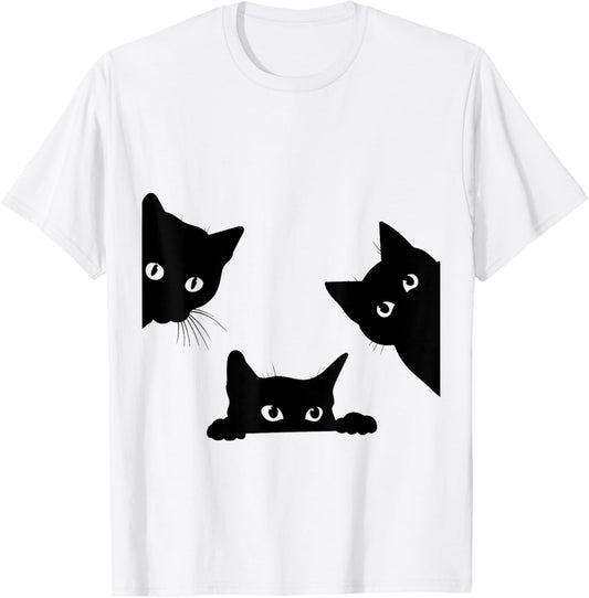 Black Cat Peeking T-Shirt - T-Shirt | White