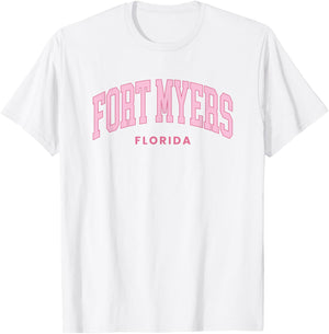 Fort Myers Florida Retro Preppy Throwback Girls Pink T-Shirt - T-Shirt | White